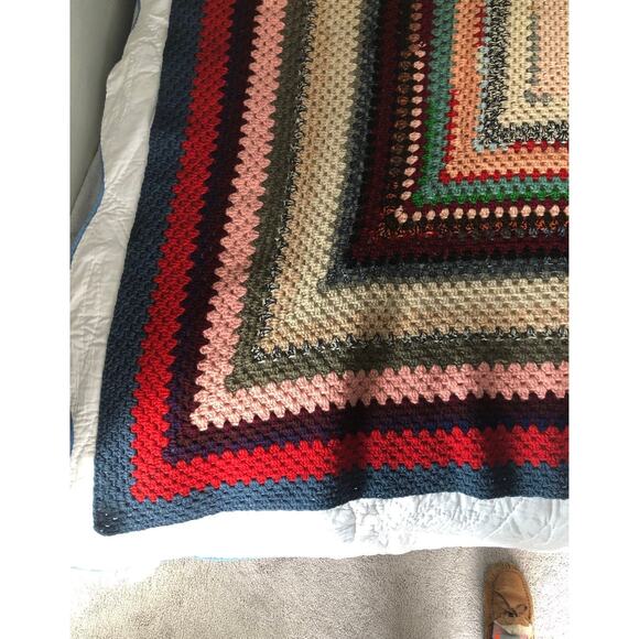 American Vintage Hand Crocheted blanket multi coloured 66"x66" - Picture 2 of 9